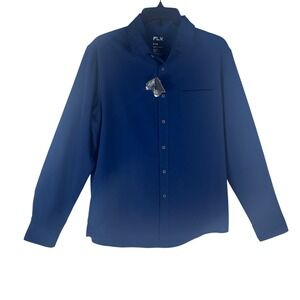 FLX Mens Urban Commuter Slim Fit Button Down Shirt Blue Stretch Size M NEW